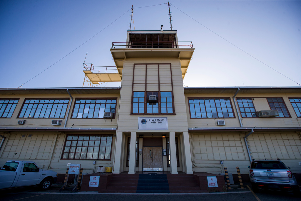 FILE - In this photo reviewed by U.S. military officials, the Office of Military Commissions building used for Periodic Review Board hearings is seen, April 18, 2019, in Guantanamo Bay Naval Base, Cuba. (AP Photo/Alex Brandon, File)