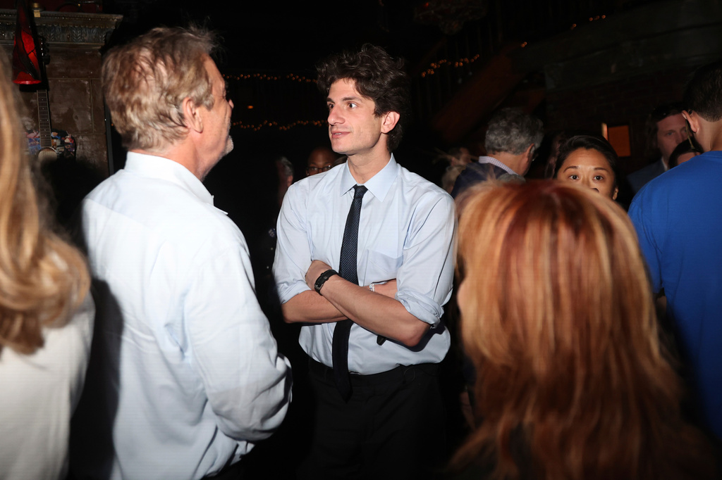 Democratic congressional candidate Jack Schlossberg greets supporters during an election night watch party Tuesday, June 23, 2026, in New York. (AP Photo/Heather Khalifa)