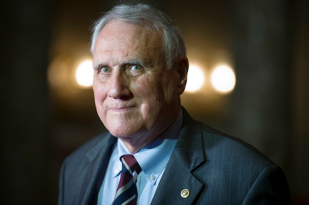 FILE - In this Sept. 5, 2018, photo, Sen. Jon Kyl, R-Ariz., waits to be sworn in as a U.S. Senator by Vice President Mike Pence in at the Old Senate Chamber on Capitol Hill in Washington. (AP Photo/Cliff Owen, File)
