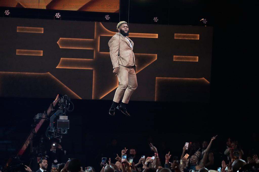 Host Druski appears during the opening of the BET Awards on Sunday, June 28, 2026, at the Peacock Theater in Los Angeles. (AP Photo/John Locher)