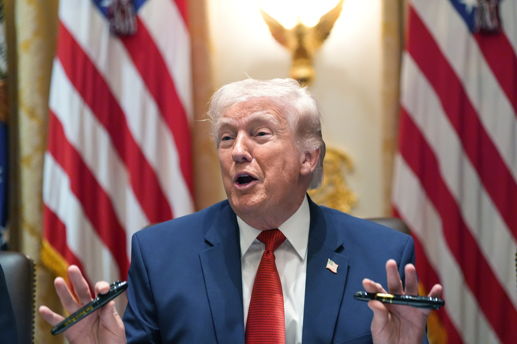 President Donald Trump speaks during a Cabinet meeting at the White House, Thursday, March 26, 2026, in Washington. (AP Photo/Alex Brandon)