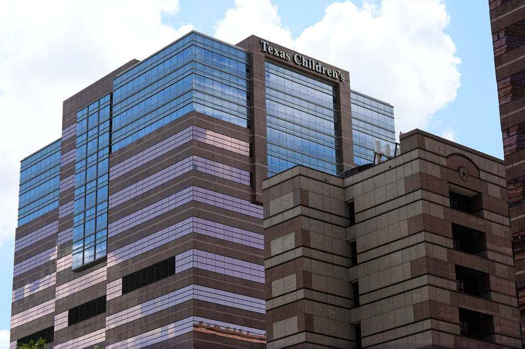 A portion of the Texas Children's Hospital campus is seen on Friday, Aug. 7, 2026, in Houston. (AP Photo/Ashley Landis)