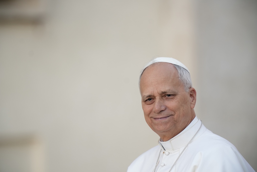 Pope Leo XIV greets pilgrims from Croatia in St. Peter's Square at the Vatican, Tuesday, Oct. 7, 2025. (AP Photo/Andrew Medichini)