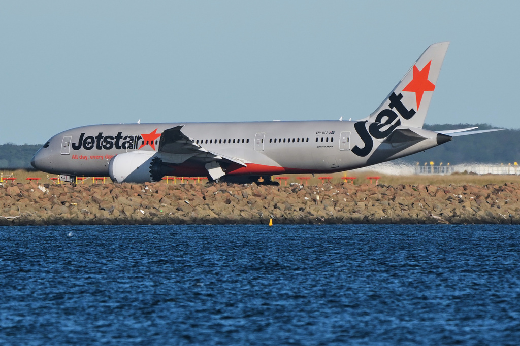 A Jetstar passenger jet prepares to take off from Sydney Airport, in Sydney, Tuesday, July 21, 2026. (AP Photo/Mark Baker)