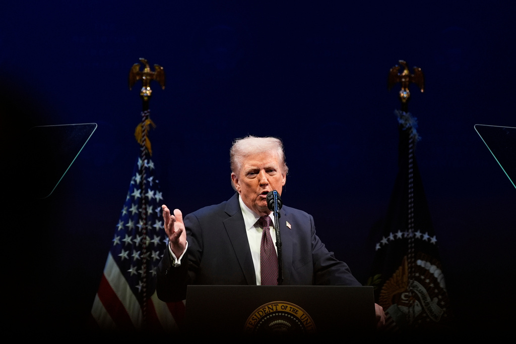 FILE - President Donald Trump speaks at a hearing of the Religious Liberty Commission at the Museum of the Bible, Sept. 8, 2025, in Washington. (AP Photo/Alex Brandon, File)