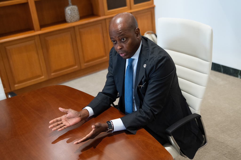 Howard University interim president Wayne A. I. Frederick sits for an interview, Wednesday, July 29, 2026, in Washington. (AP Photo/Allison Robbert)