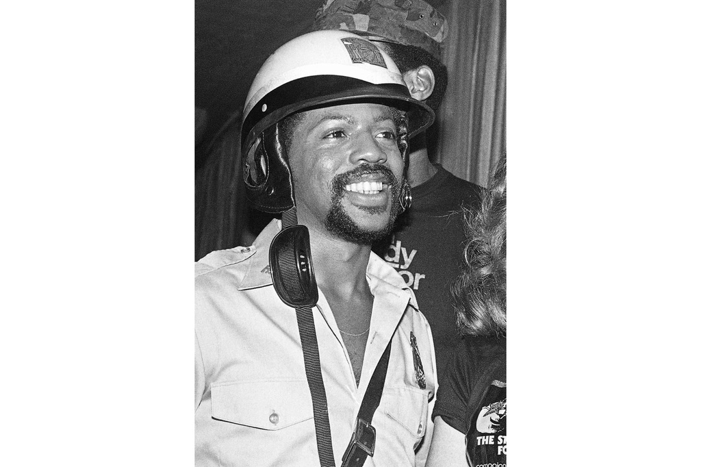 FILE - Victor Willis, a member of the disco group The Village People, appears during a Halloween party in Los Angeles on Oct. 31, 1979. (AP Photo/George Brich, File)