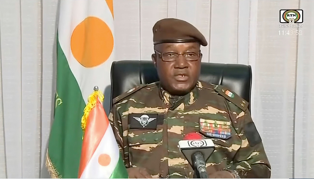 FILE -In this image taken from video provided by ORTN, Gen. Abdourahmane Tchiani makes a statement, July 28, 2023, in Niamey, Niger. (ORTN via AP, File)