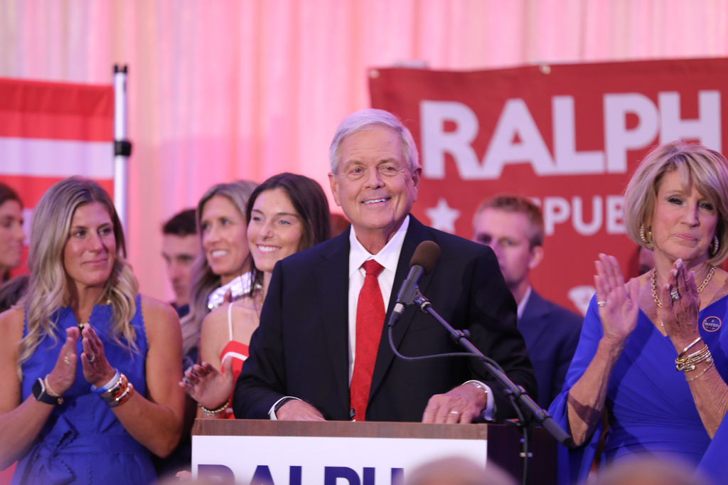 U.S. Rep. Ralph Norman, R-S.C., speaks to supporters after losing the special U.S. Senate runoff on Tuesday, Aug. 25, 2026, in Rock Hill, S.C. (AP Photo/Jeffrey Collins)