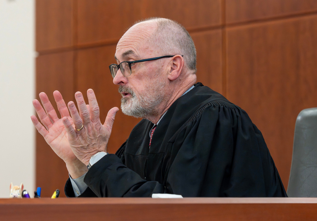Judge James Gavin Reardon Jr. speaks during the arraignment of Massachusetts State Police Lt. Jennifer Penton and troopers David Montanez and Edwin Rodriguez, on charges of involuntary manslaughter in the death of Enrique Delgado-Garcia, in Worcester Superior Court, Thursday, April 2, 2026, in Worcester, Mass. (Rick Cinclair/Worcester Telegram & Gazette via AP, Pool)