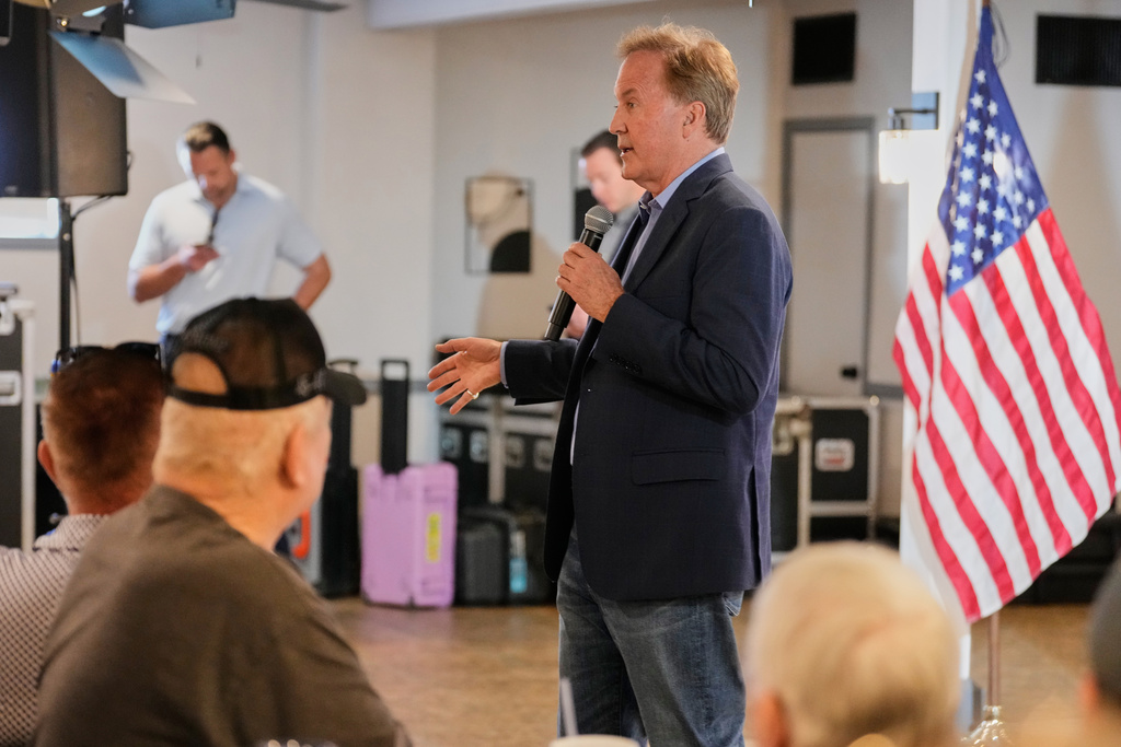 Texas Attorney General Ken Paxton, a Republican candidate for the U.S. Senate, addresses supporters during a campaign stop, Monday, March 2, 2026, in Waco, Texas. (AP Photo/Tony Gutierrez)