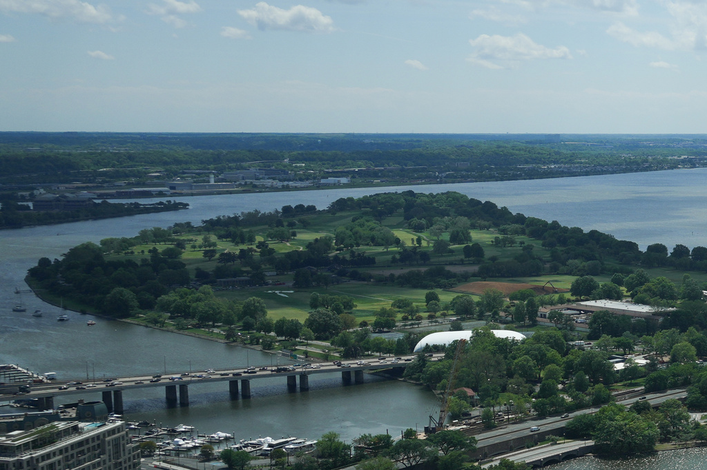 The East Potomac Golf Course is seen from the Washington Monument, Monday, April 20, 2026, in Washington. (AP Photo/Julia Demaree Nikhinson)