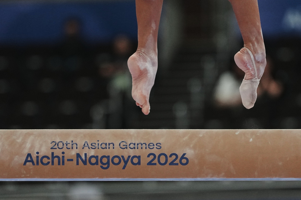 Philippines' Levi Ruivivar performs for balance beam during the women's artistic gymnastics all-around qualification at the Asian Games in Nagoya, Japan, Tuesday, Sept. 22, 2026. (AP Photo/Lee Jin-man)