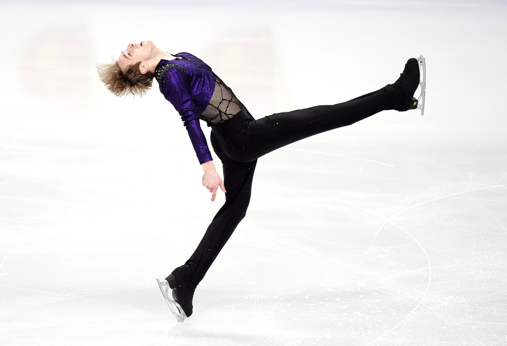 Estonia's Aleksandr Selevko competes during the Men's Short Program on day two of the ISU European Figure Skating Championships in Sheffield, Thursday, Wednesday, Jan. 15, 2026. (Mike Egerton/PA via AP)