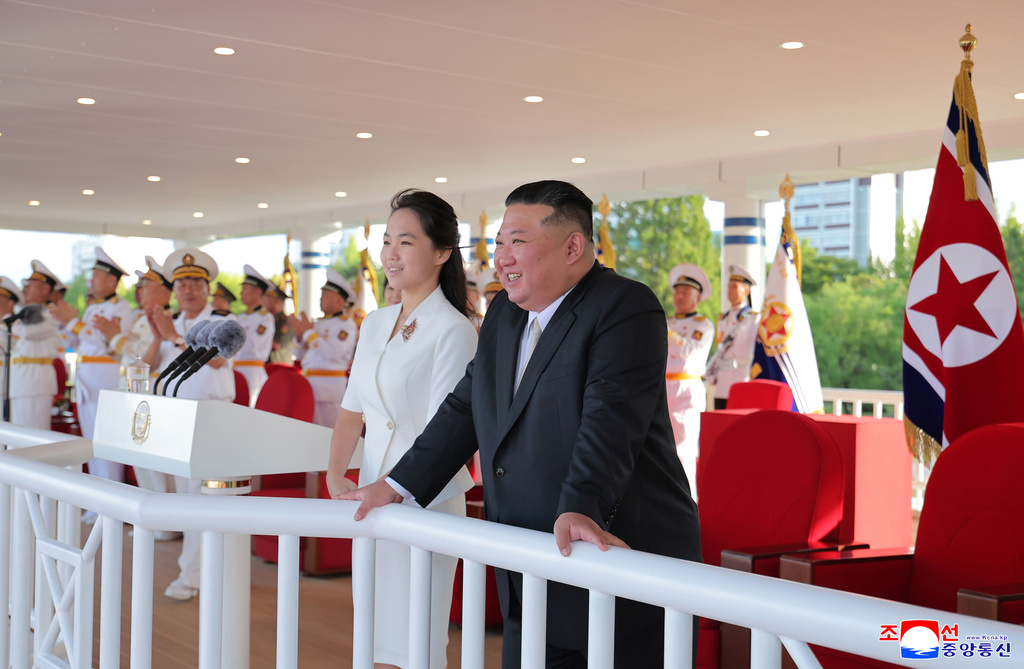 In this photo provided by the North Korean government, its leader Kim Jong Un and his daugther attend a commissioning ceremony of a destroyer, Kang Kon at a port in Wonsan, North Korea Sunday, Sept. 6, 2026. Independent journalists were not given access to cover the event depicted in this image distributed by the North Korean government. The content of this image is as provided and cannot be independently verified. Korean language watermark on image as provided by source reads: "KCNA" which is the abbreviation for Korean Central News Agency. (Korean Central News Agency/Korea News Service via AP)