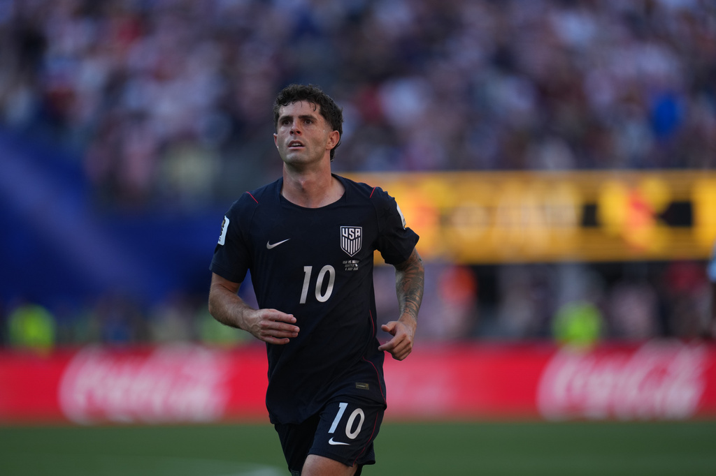 FILE - United States' Christian Pulisic plays during the World Cup round of 16 soccer match between the United States and Belgium in Seattle, July 6, 2026. (AP Photo/Abbie Parr, File)