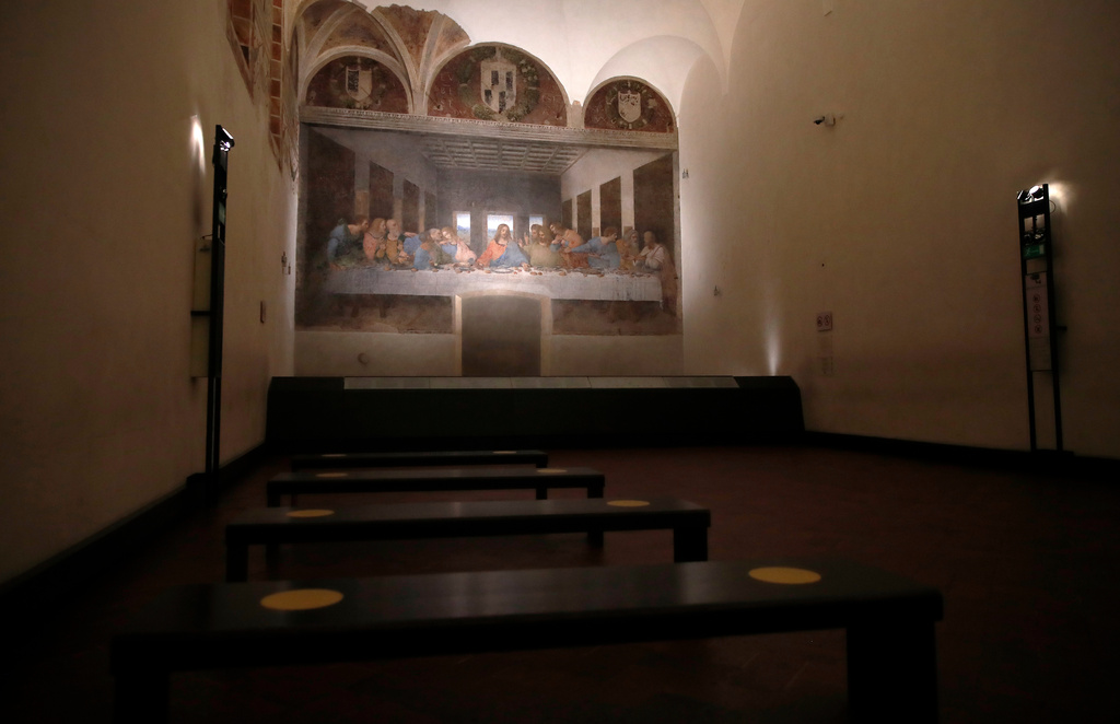 FILE - Leonardo da Vinci's "Last Supper," created between 1494 and 1498, is pictured in the refectory of the Convent of Santa Maria delle Grazie in Milan, Italy, Feb. 9, 2021. (AP Photo/Antonio Calanni, File)