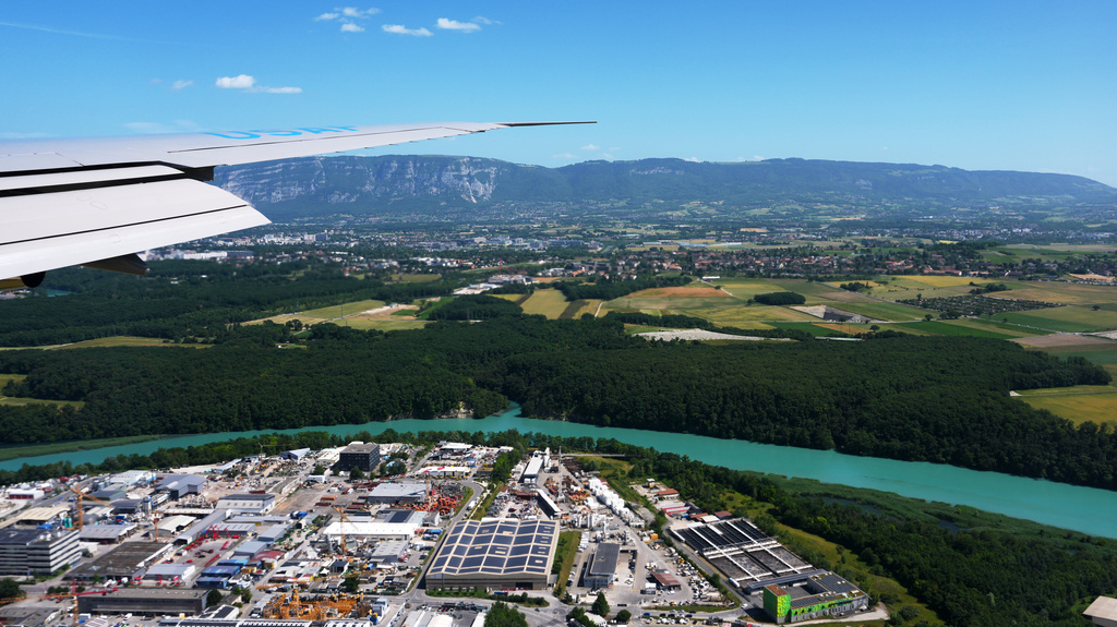 The Rhône River as seen as President Donald Trump arrives on Air Force One at the Geneva Airport, ahead of the G7 Summit in France, Monday, June 15, 2026, in Geneva, Switzerland. (AP Photo/Julia Demaree Nikhinson)
