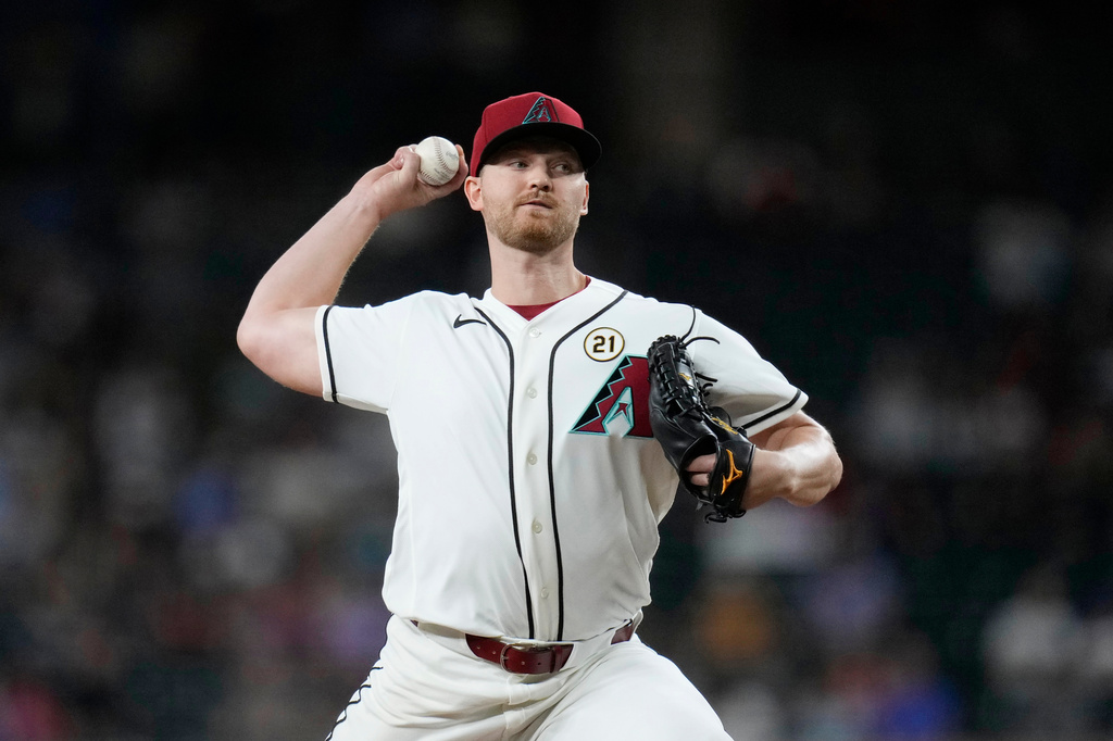Arizona Diamondbacks starting pitcher Michael Soroka throws against the Miami Marlins during the first inning of a baseball game, Tuesday, Sept. 15, 2026, in Phoenix. (AP Photo/Ross D. Franklin)