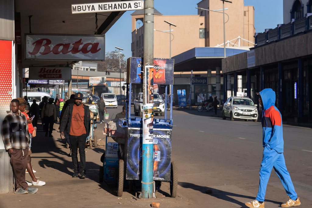 A street sign with a Shona name, Mbuya Nehanda, named after a 19th-century Black anti-colonialist heroine, in Harare, Zimbabwe, Wednesday, Aug. 19, 2026. (AP Photo/Aaron Ufumeli)
