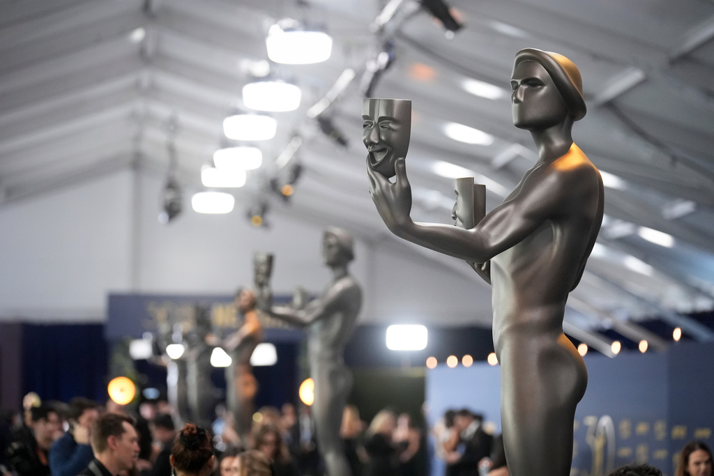 FILE - The Actor statue on display at the 30th annual Screen Actors Guild Awards on Feb. 24, 2024, at the Shrine Auditorium in Los Angeles. (AP Photo/Chris Pizzello, File)