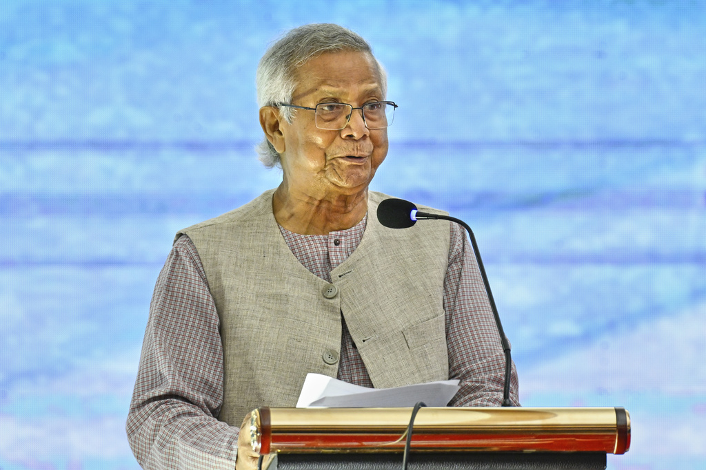Chief Adviser Professor Muhammad Yunus, a Nobel Peace Prize laureate, speaks at a stakeholders' dialogue on the Rohingya situation in Cox's Bazar, Bangladesh, on Monday, Aug. 25, 2025. (AP Photo/Mahmud Hossain Opu)