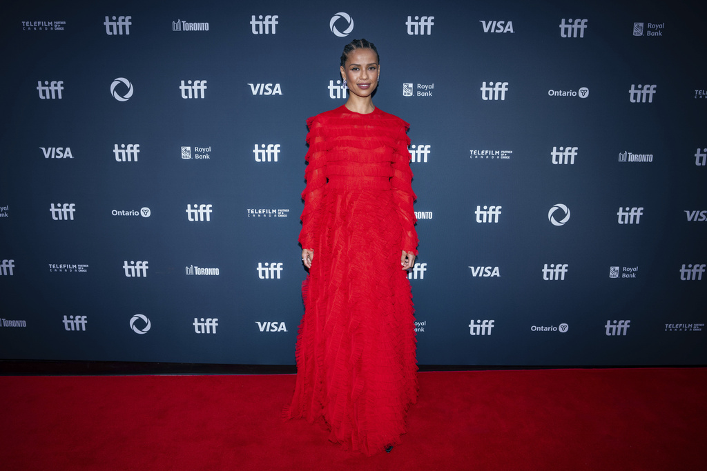 Gugu Mbatha-Raw walks the red carpet at the premiere of "Fuze" at the Toronto International Film Festival, in Toronto on Friday, Sept. 5, 2025. (Arlyn McAdorey/The Canadian Press via AP)