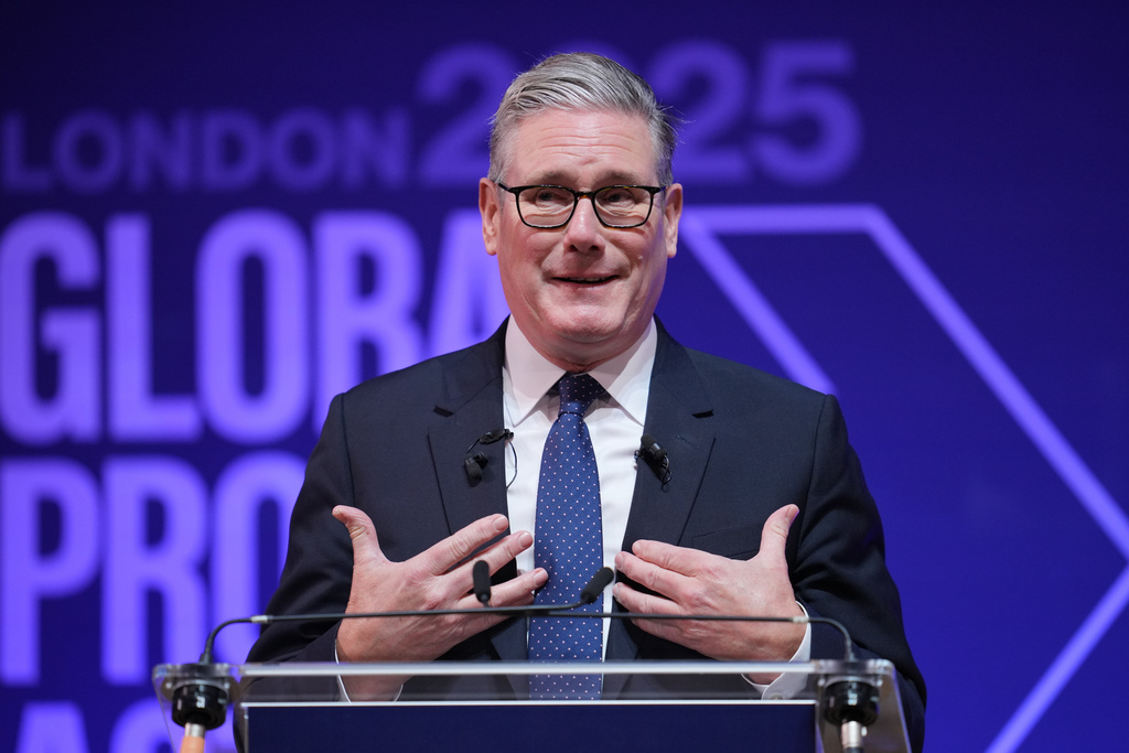 Britain's Prime Minister Keir Starmer gestures while speaking during the Progress Global Action Summit, in London, Friday, Sept. 26, 2025. (AP Photo/Kin Cheung)