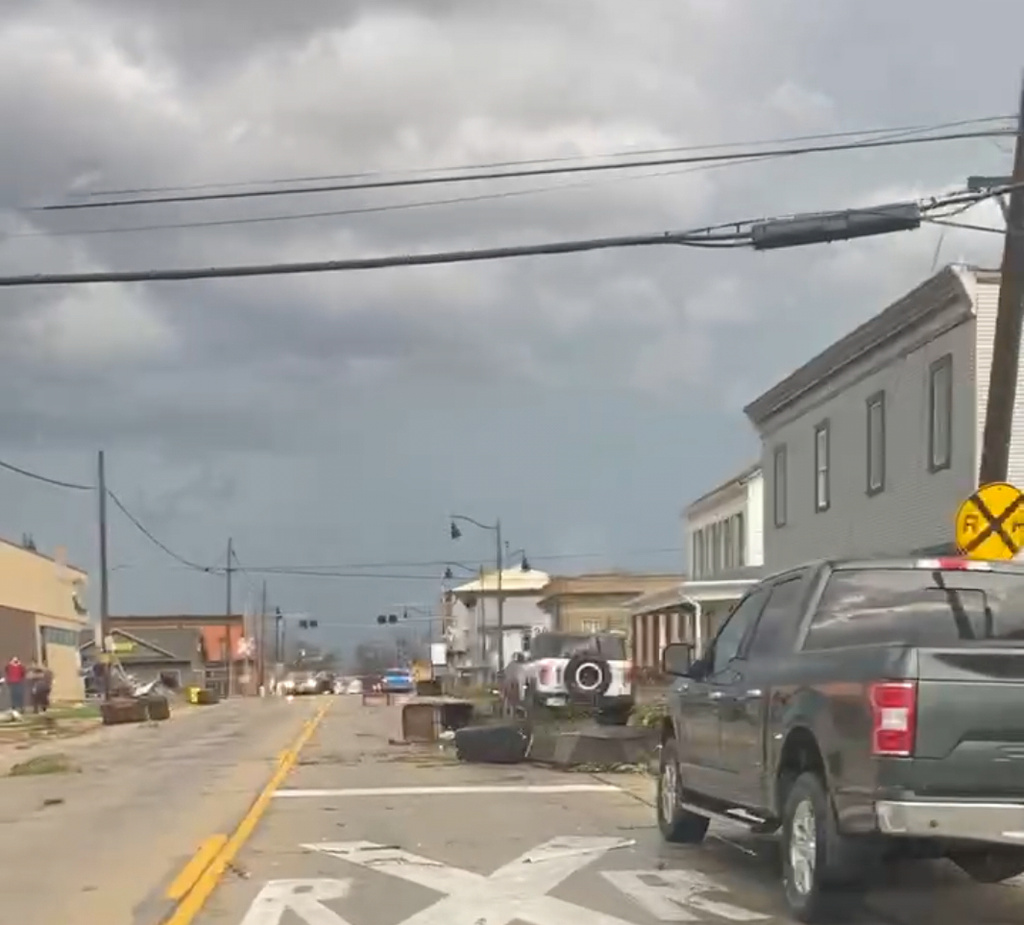 Damage from a major storm in Lena, Illinois, is shown on Friday, April 17, 2026 in Lena, Ill. (Rachel Nemon via AP)