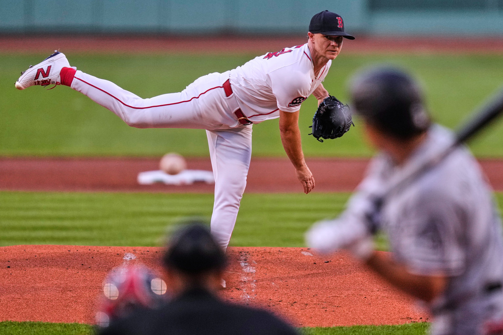 Boston Red Sox starting pitcher Sonny Gray delivers during the first inning of a baseball game against the Chicago White Sox, Wednesday, Aug. 5, 2026, in Boston. (AP Photo/Charles Krupa)