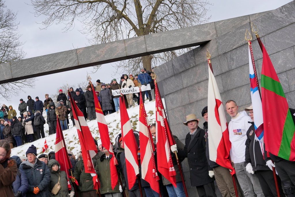 Hundreds of Danish veterans, many of whom fought alongside U.S. troops, stage a silent protest as they march from Kastellet to the American embassy in Copenhagen on Saturday, Jan. 31, 2026. (Emil Helms/Ritzau Scanpix via AP)
