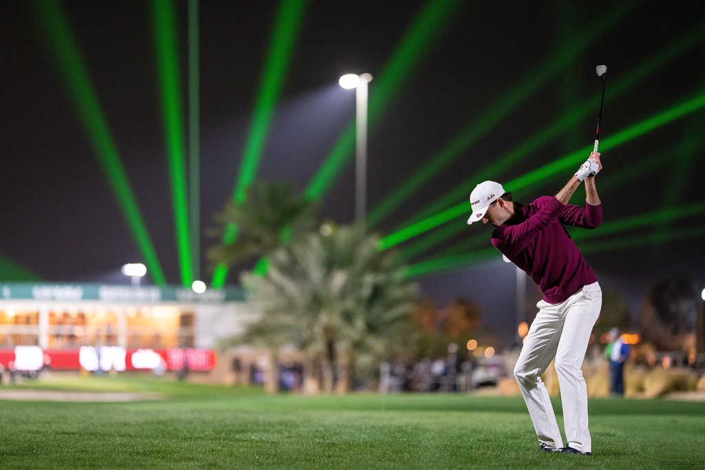 Elvis Smylie of Ripper GC hits his shot from the 18th tee during the final round of the LIV Golf tournament at Riyadh Golf Club, Saturday, Feb. 7, 2026 in Riyadh, Saudi Arabia. (Photo by Pedro Salado/LIV Golf via AP)