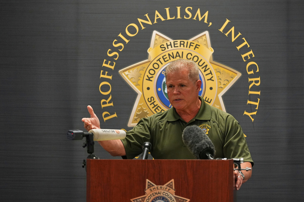 FILE - Kootenai County Sheriff Bob Norris speaks during a news conference the day after a shooter ambushed and killed multiple firefighters responding to a wildfire at Canfield Mountain June 30, 2025, in Hayden, Idaho. (AP Photo/Lindsey Wasson, File)