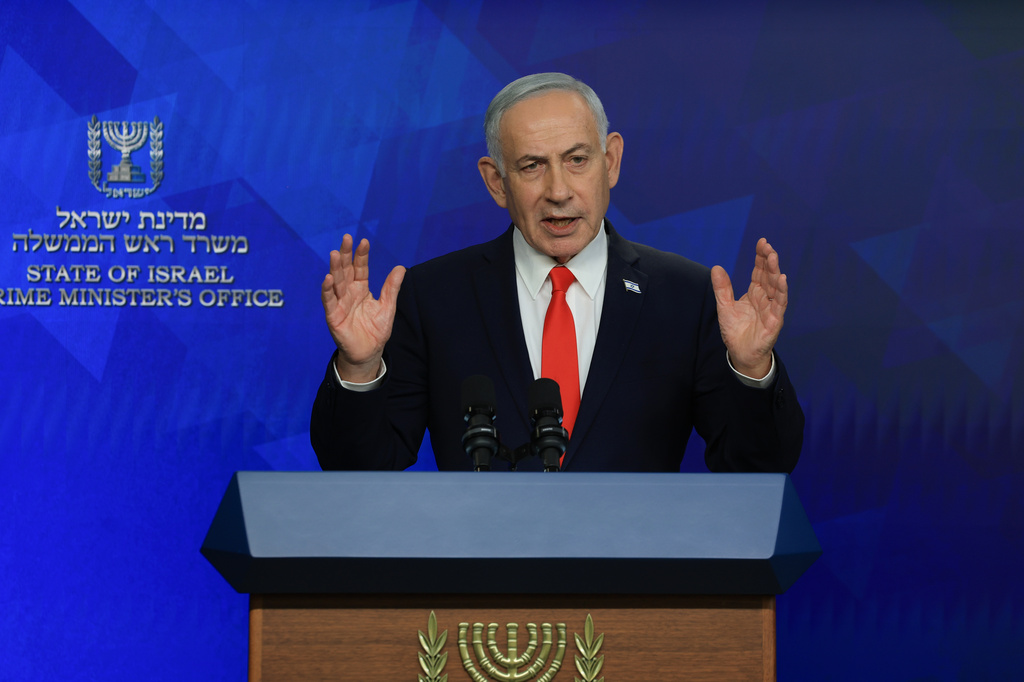 Israeli Prime Minister Benjamin Netanyahu holds a news conference, in Jerusalem, Monday June 15, 2026. (Ronen Zvulun, Pool Photo via AP)