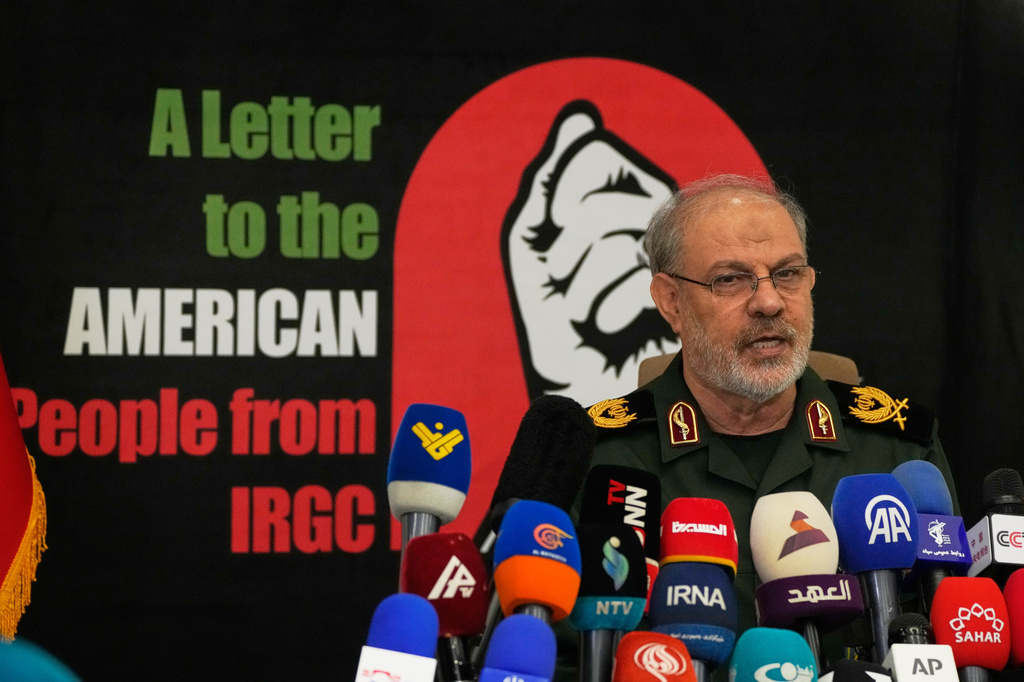 Iran's Revolutionary Guard spokesman Gen. Hossein Mohebbi speaks during a news conference in Tehran, Iran, Tuesday, Sept. 29, 2026. (AP Photo/Vahid Salemi)