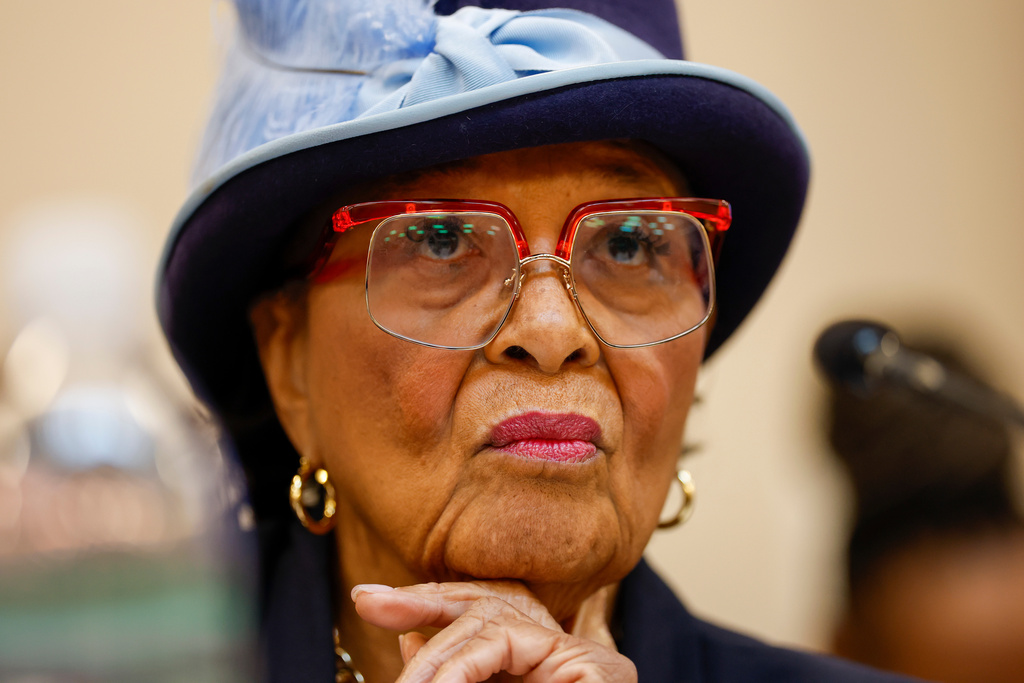 Rep. Alma Adams (D-NC) listens to testimony during the House Judiciary Subcommittee on Oversight hearing on violent crime in Charlotte, N.C., Monday, Sept. 29, 2025. (AP Photo/Nell Redmond)