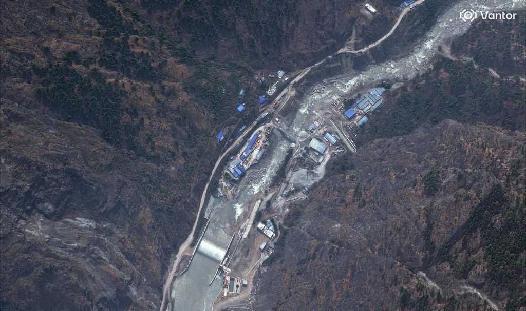 This satellite image provided by Vantor shows the Trishuli River along Rasuwagadhi hydro plant in Nepal on April 19, 2024. (Satellite image ©2026 Vantor via AP)