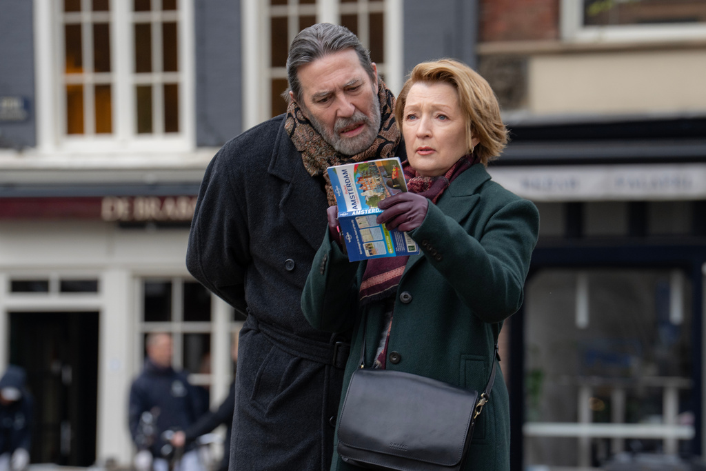 This image released by Focus Features shows Ciarán Hinds, left, and Lesley Manville in a scene from "Midwinter Break." (Mark de Blok/Focus Features via AP)