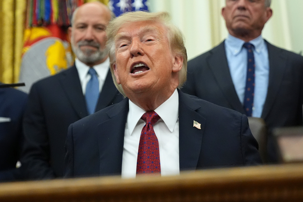 President Donald Trump speaks in the Oval Office of the White House, Monday, Aug. 31, 2026, in Washington. (AP Photo/Jacquelyn Martin)