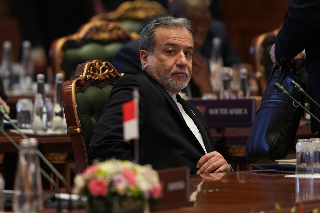 Iranian Foreign Minister Abbas Araghchi participates in the BRICS Foreign Ministers meeting in New Delhi, India, Thursday, May 14, 2026. (AP Photo/Manish Swarup)