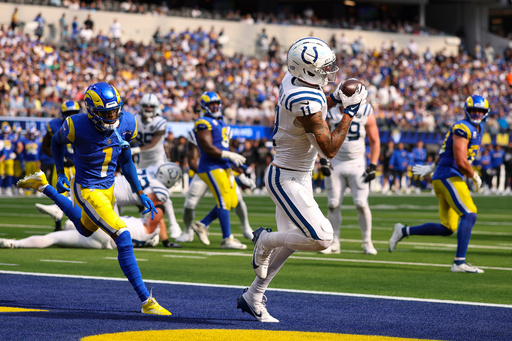 Indianapolis Colts wide receiver Michael Pittman (11) makes a catch for a touchdown against the Los Angeles Rams during the second hall of an NFL football game Sunday, Sept. 28, 2025, in Inglewood, Calif. (AP Photo/Eric Thayer) Indianapolis Colts wide receiver Michael Pittman (11) makes a catch for a touchdown against the Los Angeles Rams during the second hall of an NFL football game Sunday, Sept. 28, 2025, in Inglewood, Calif. (AP Photo/Eric Thayer)