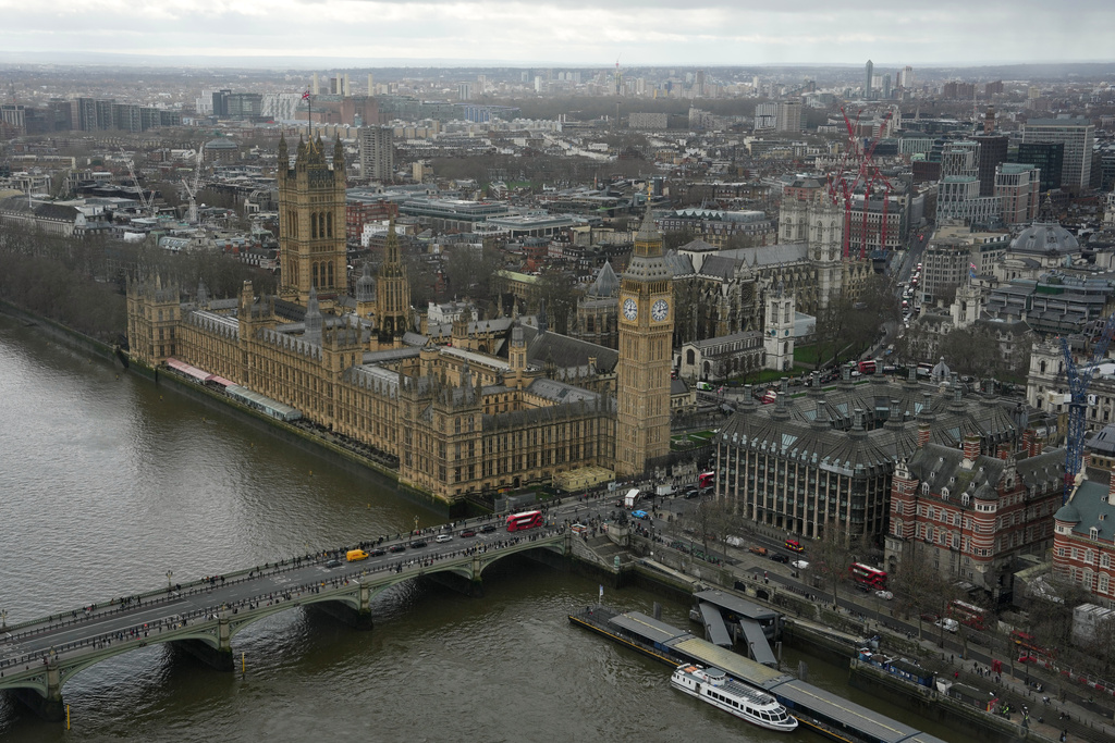 File- General view at the Elizabeth Tower, known as Big Ben, and Houses of Parliament in London, Wednesday, Feb. 11, 2026. (AP Photo/Kin Cheung)