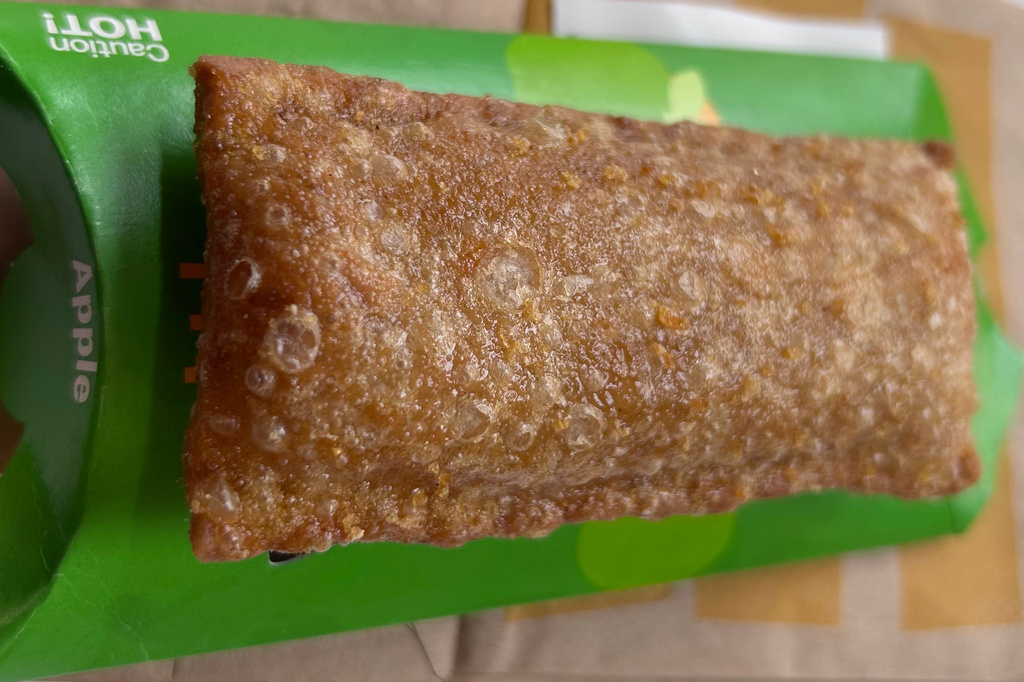 A fried apple pie sold at a McDonald’s is shown in London on Tuesday, June 16, 2026. (AP Photo/Cara Rubinsky)