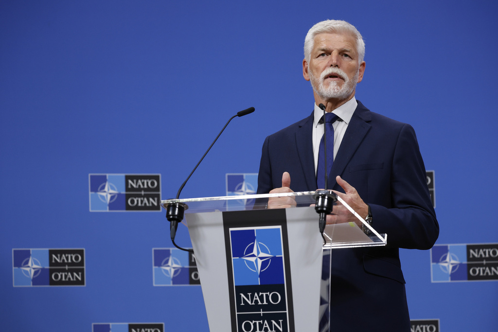 FILE - Czech Rebublic's President Petr Pavel addresses a media conference at NATO headquarters in Brussels, Wednesday, May 21, 2025. (AP Photo/Omar Havana, file)