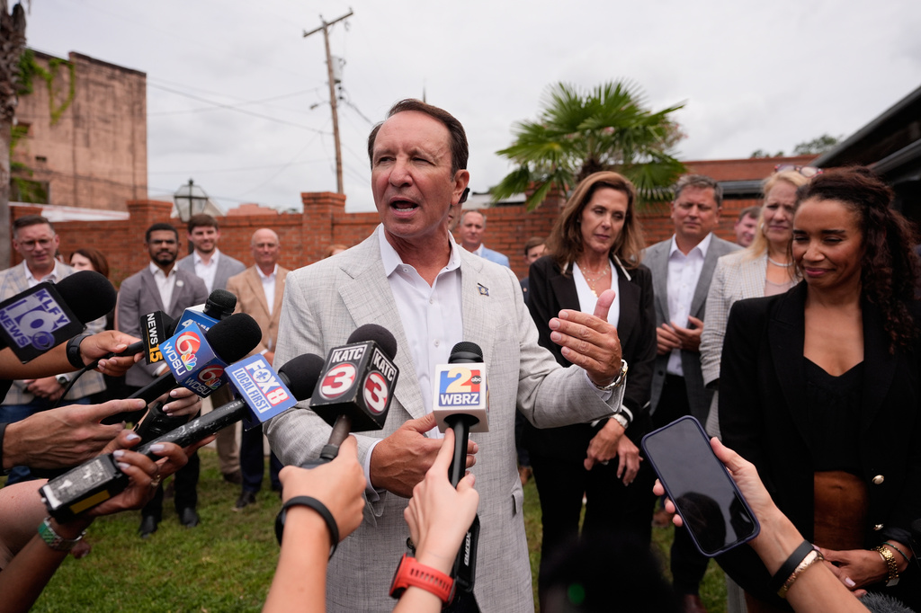 Louisiana Gov. Jeff Landry speaks on the sidelines of an event with SpaceX announcing a deal to build a new spaceport in his state, Tuesday, Aug. 25, 2026, in Abbeville, La. (AP Photo/Gerald Herbert)