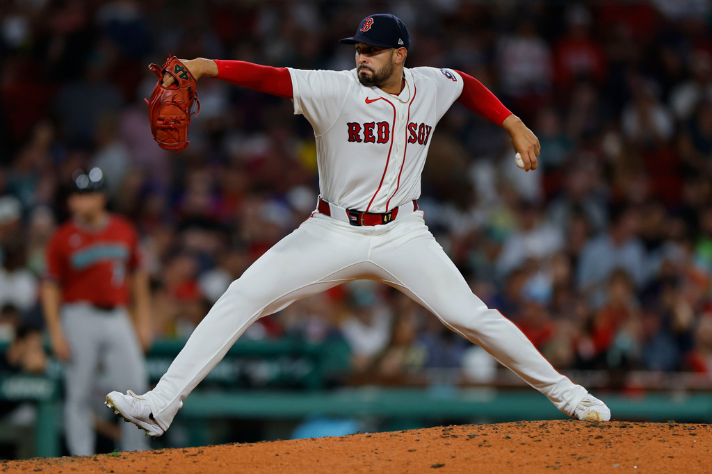 Boston Red Sox pitcher Jovani Moran delivers during the eighth inning of a baseball game against the Arizona Diamondbacks Monday, Aug. 17, 2026, in Boston. (AP Photo/CJ Gunther)