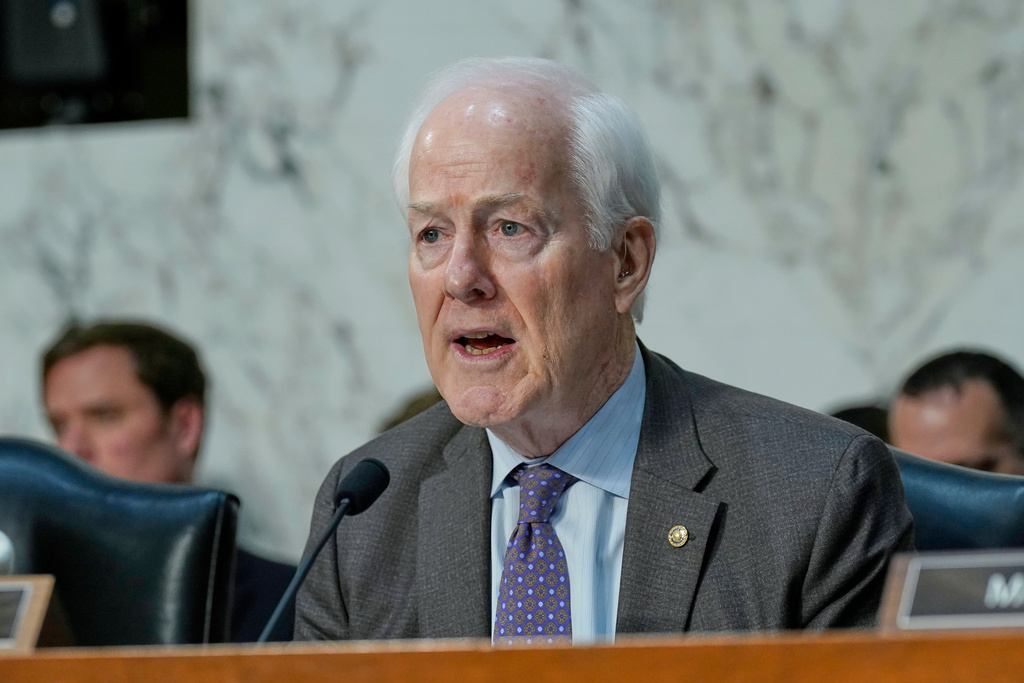 Sen. John Cornyn, R-Texas, asks a question during the Senate Committee on Intelligence hearings to examine worldwide threats on Capitol Hill Wednesday, March 18, 2026, in Washington. (AP Photo/Jose Luis Magana)