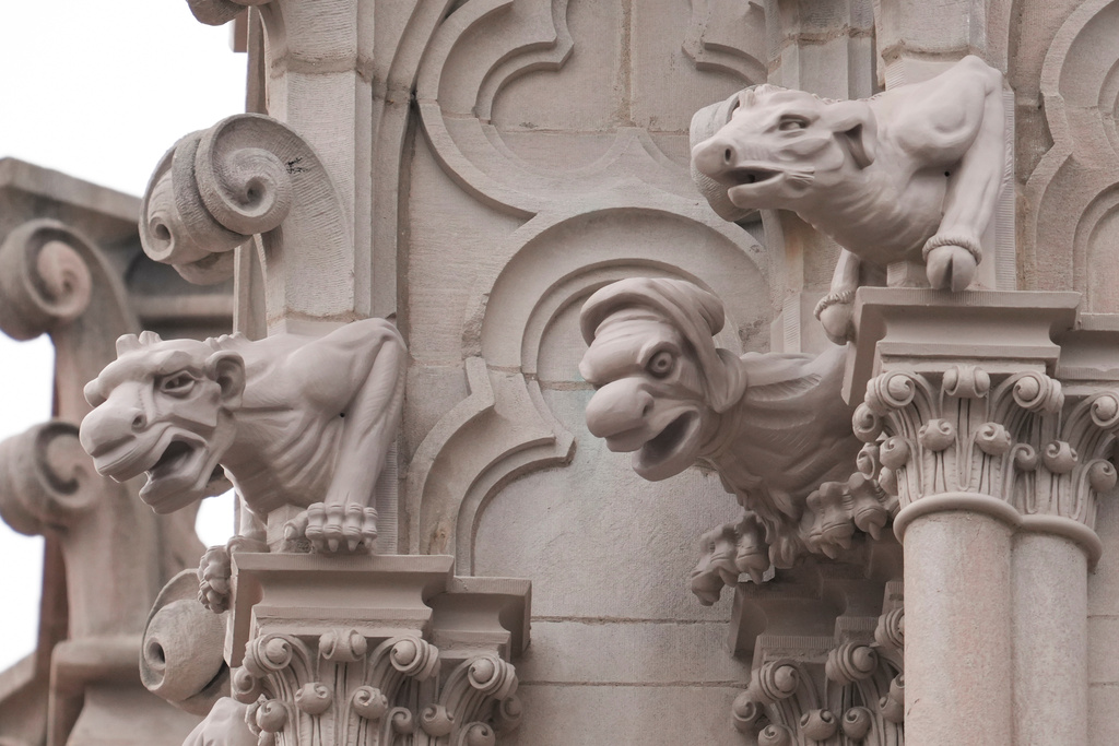A general view of gargoyles on the Cathedral Basilica of the Assumption, Thursday, Jan. 8, 2026, in Covington, Kentucky. (AP Photo/Jeff Dean)