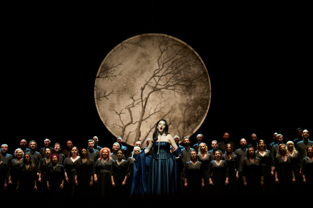 Soprano Maria Kosovitsa performs at the International Opera Awards, held at the Greek National Opera, in Athens, on Thursday, Nov. 13, 2025. (AP Photo/Petros Giannakouris)