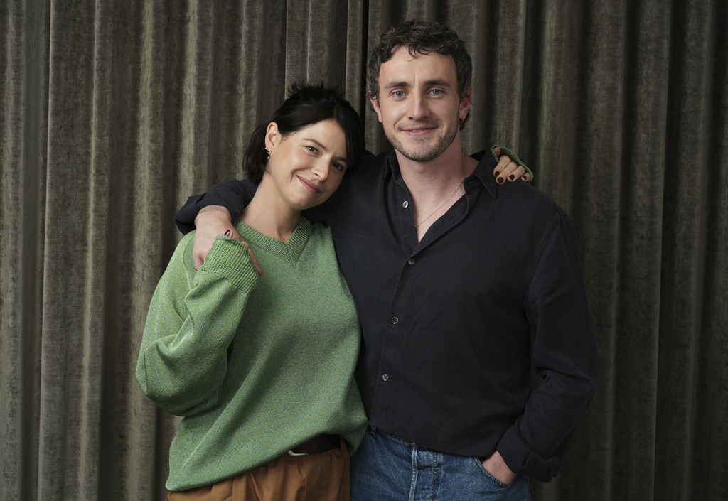 Jessie Buckley, left, and Paul Mescal, cast members in the film "Hamnet," pose for a portrait during the Toronto International Film Festival on Sept. 7, 2025. (AP Photo/Chris Pizzello)